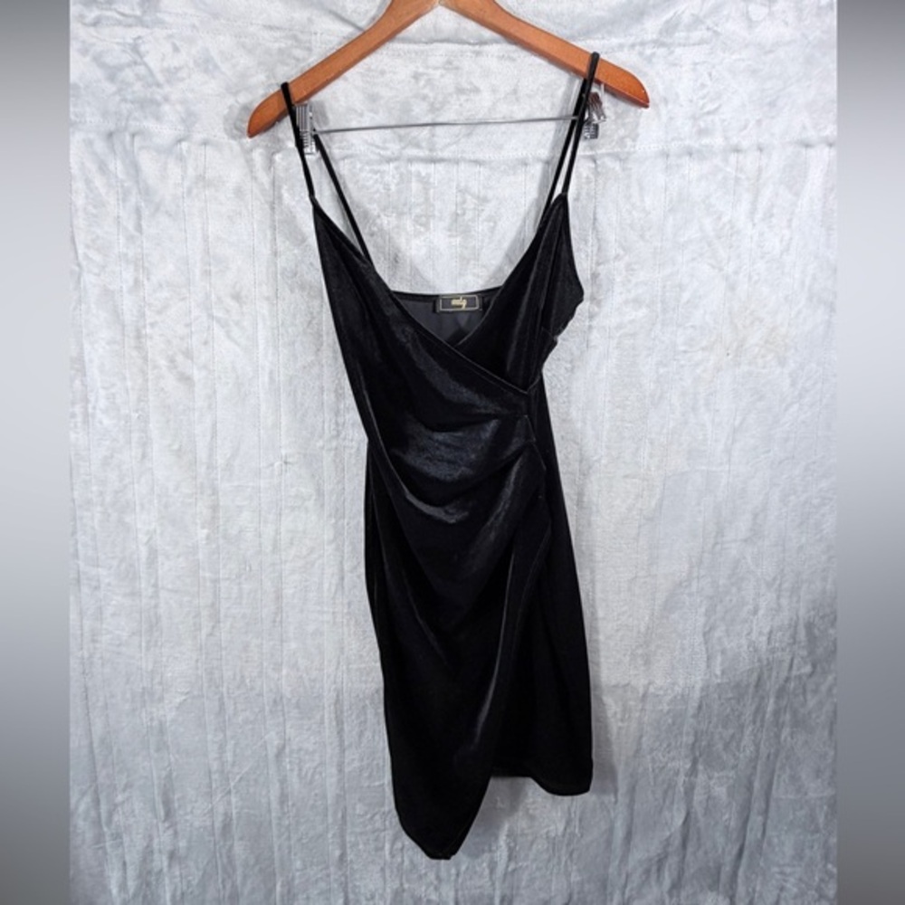 vntg Black Velvet Ruched Bodycon Mini Dress Size Small